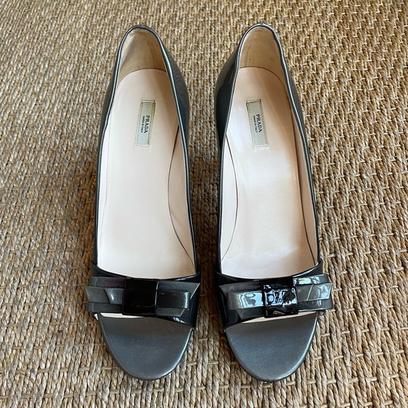 Prada Shoes - Prada Patent Leather Peep Toe Pumps